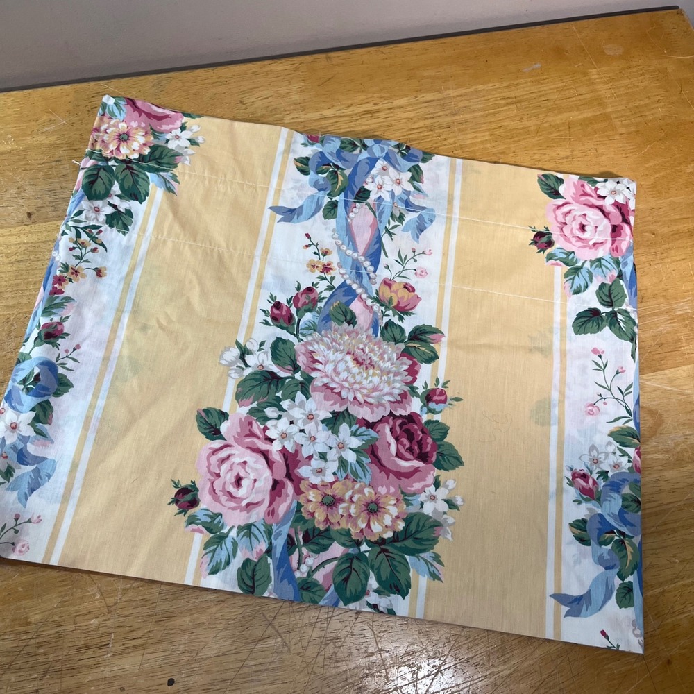 Vtg Croscill Princess Floral Striped Yellow Pink Blue Valance 86x17 Curtain